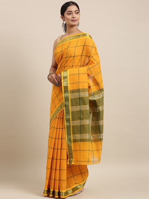The Chennai Silks Women's Yellow Chettinad Pure Cotton Saree Price in India