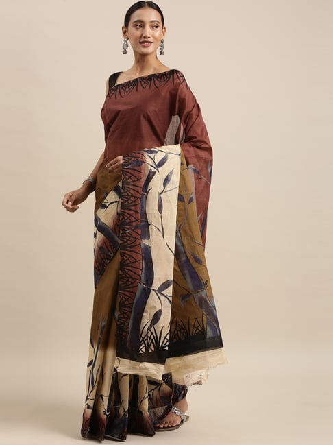 The Chennai Silks Women's Multi Printed South Cotton Saree With Blouse Price in India