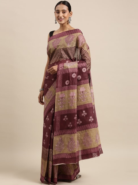 The Chennai Silks Women's Maroon Printed South Cotton Saree With Blouse Price in India