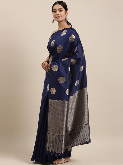 The Chennai Silks Women's Navy Blue Contemporary Art Silk Saree With Blouse Price in India