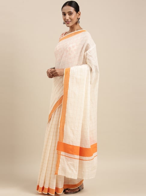 The Chennai Silks Women's Off White Kerala Kasavu Cotton Saree With Blouse Price in India