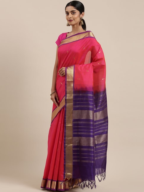The Chennai Silks Women's Magenta Handloom Maheshwari Silk Cotton Saree With Blouse Price in India