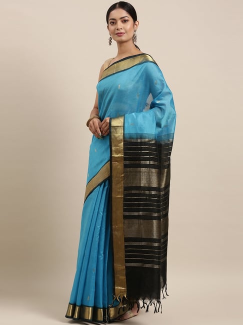The Chennai Silks Women's  Blue Handloom Maheshwari Silk Cotton Saree With Blouse Price in India
