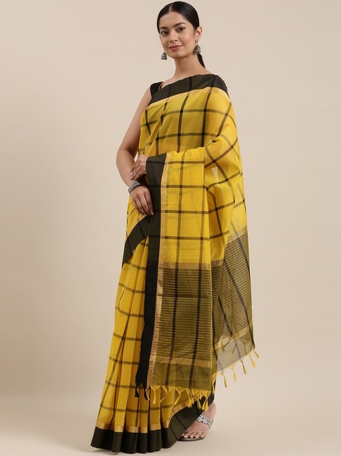The Chennai Silks Yellow Contemporary Mahehwari Silk Cotton Saree With Blouse Price in India