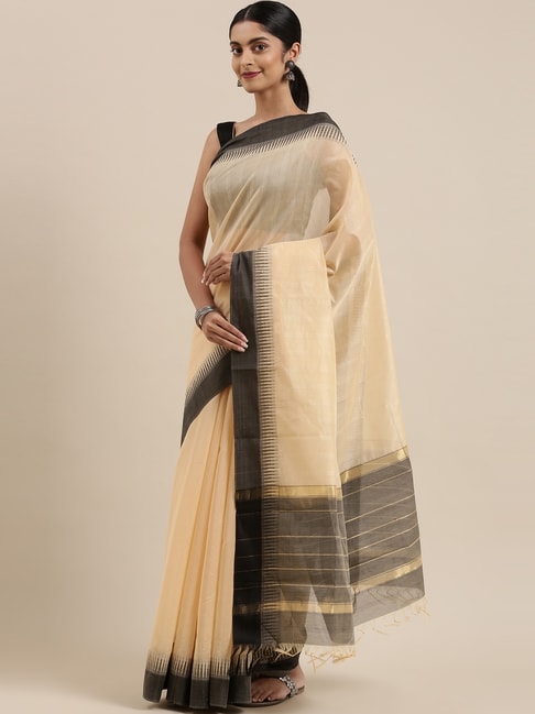 The Chennai Silks Beige Contemporary Mahehwari Silk Cotton Saree With Blouse Price in India