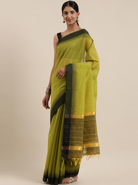 The Chennai Silks Green Contemporary Mahehwari Silk Cotton Saree With Blouse Price in India