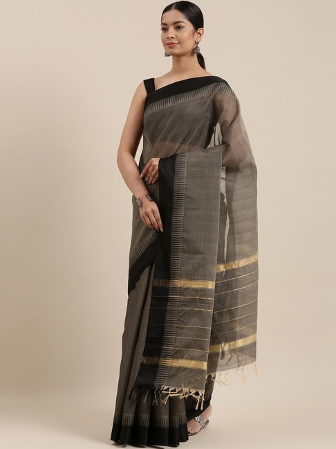 The Chennai Silks Grey Contemporary Mahehwari Silk Cotton Saree With Blouse Price in India