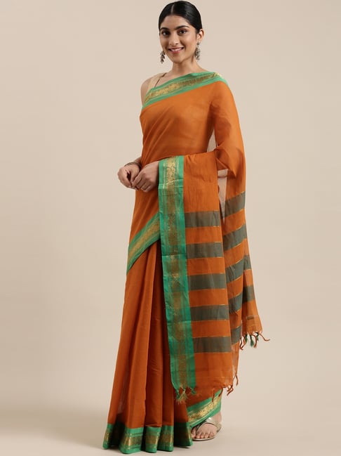 The Chennai Silks Rust Summer Collection Banahatti Pure Cotton Saree With Blouse Price in India