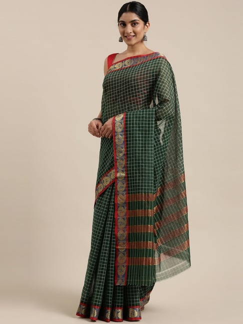 The Chennai Silks Green Summer Collection Banahatti Pure Cotton Saree With Blouse Price in India