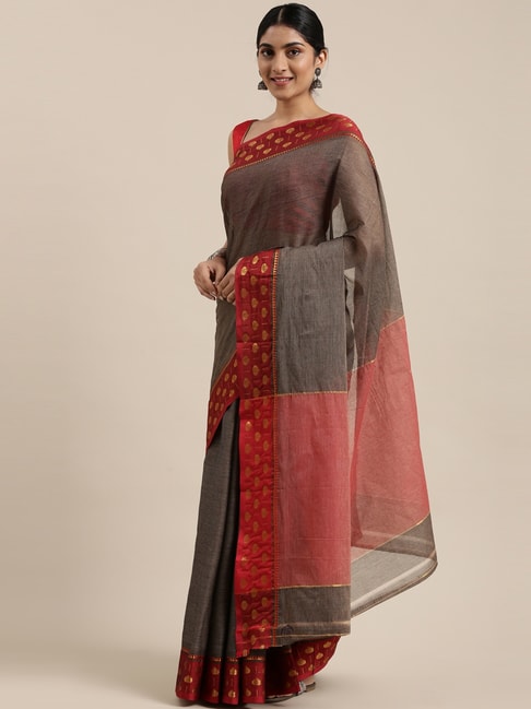 The Chennai Silks Grey Summer Collection Banahatti Pure Cotton Saree With Blouse Price in India