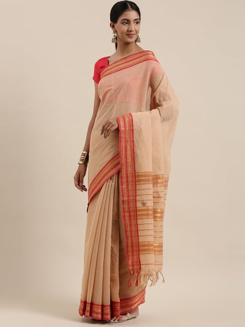 The Chennai Silks Brown Summer Collection Banahatti Pure Cotton Saree With Blouse Price in India