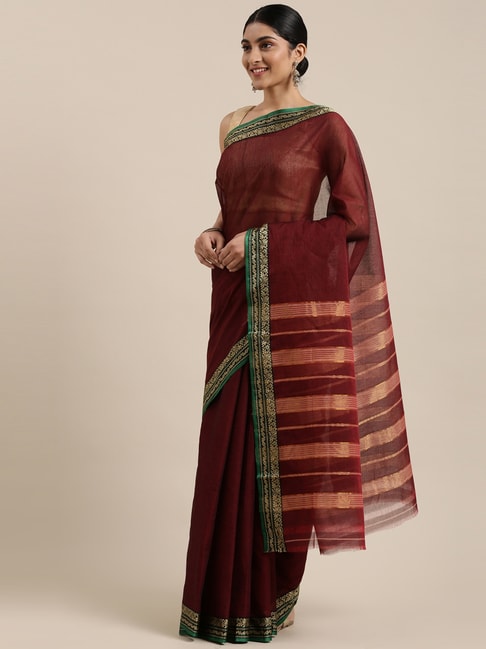 The Chennai Silks Maroon Summer Collection Banahatti Pure Cotton Saree With Blouse Price in India