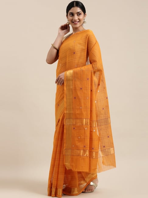 Orange Handloom Cotton Saree – Beatitude