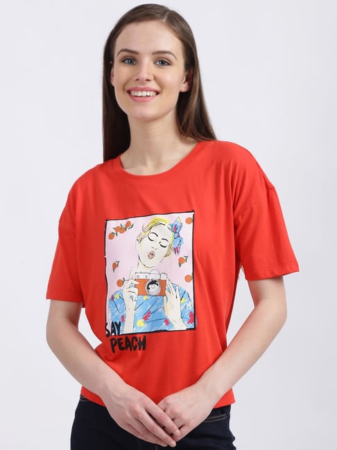 Zink London Red Graphic Print T-Shirt Price in India