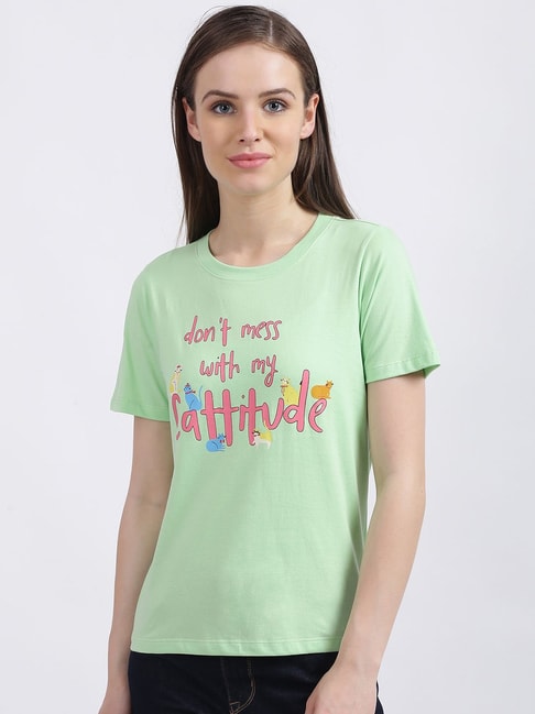 Zink London Green Graphic Print T-Shirt Price in India