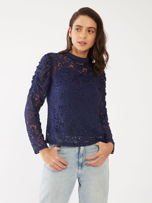 Zink London Navy Lace Top Price in India