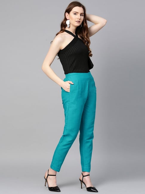 LolaLiza WIDE IN TWILL  Trousers  turquoise  Zalandode