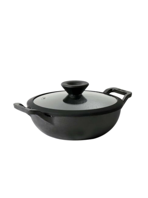Meyer Pre Seasoned Cast Iron Kadai 20cm With Glass Lid