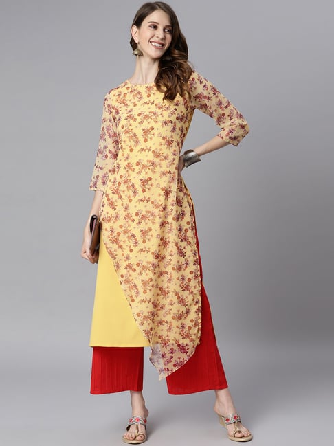 Janasya Yellow Printed Kurta