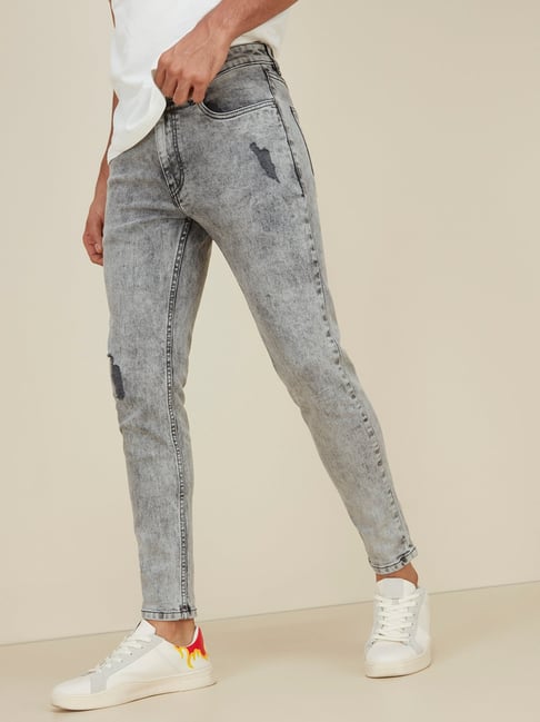 Nuon by Westside Light Grey Carrot Fit Rodeo Crop Jeans