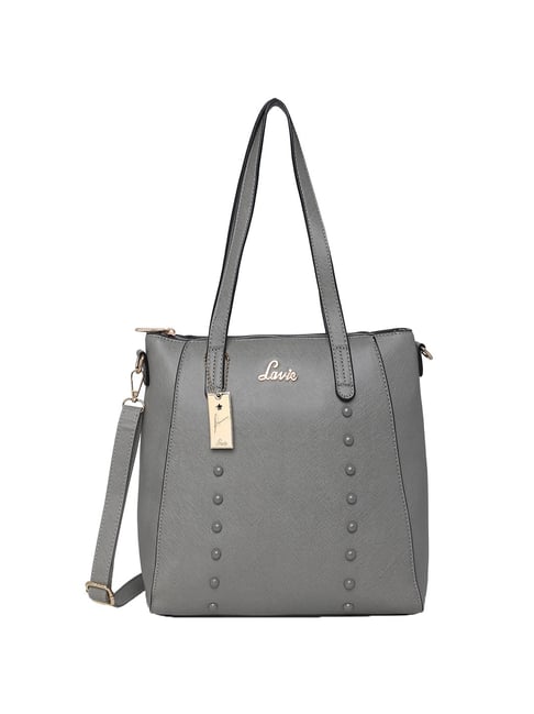 Lavie Cara Md Vt Grey Rivets Medium Tote Handbag Price in India