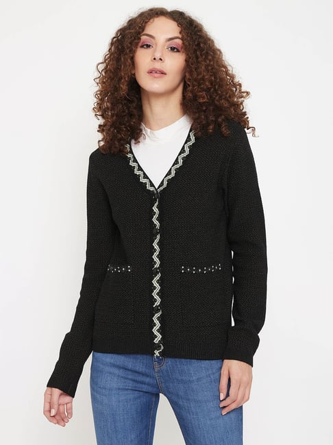 MADAME Black Self Design Cardigan