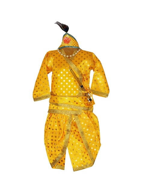 Ahhaaaa Kids Yellow Embellished Kurta, Dhoti, Pagri with Flute-picture-29