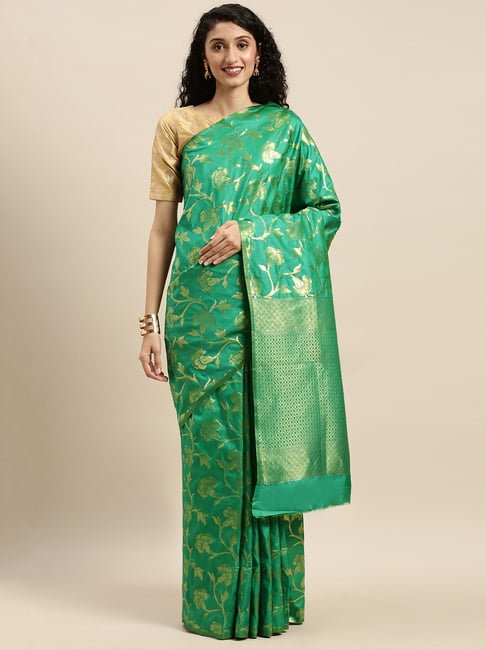 Sharaa Ethnics Green Kanjeevaram Saree With Blouse Price in India