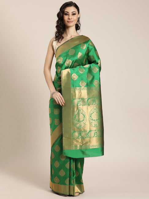 Sharaa Ethnics Green Kanjeevaram Saree With Blouse Price in India