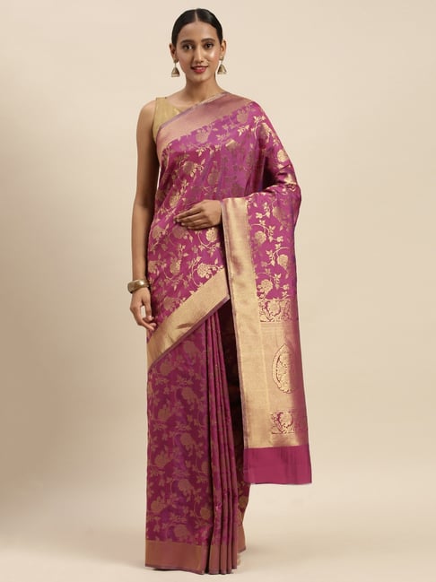 Sharaa Ethnics Pink Kanjeevaram Saree With Blouse Price in India