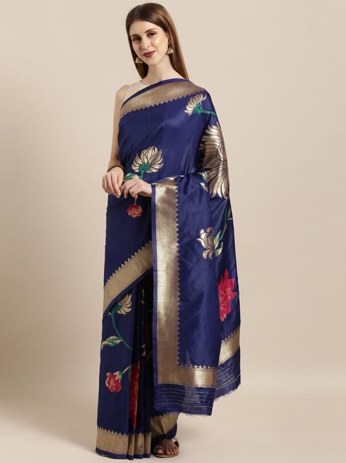 Sharaa Ethnics Blue Kanjeevaram Saree With Blouse Price in India