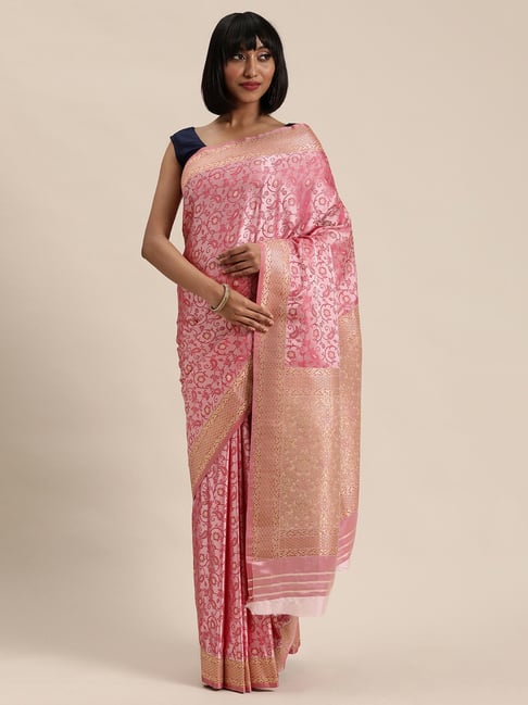 Sharaa Ethnics Pink Kanjeevaram Saree With Blouse Price in India