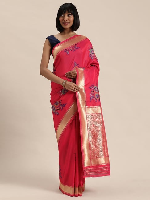 Sharaa Ethnics Pink Kanjeevaram Saree With Blouse Price in India