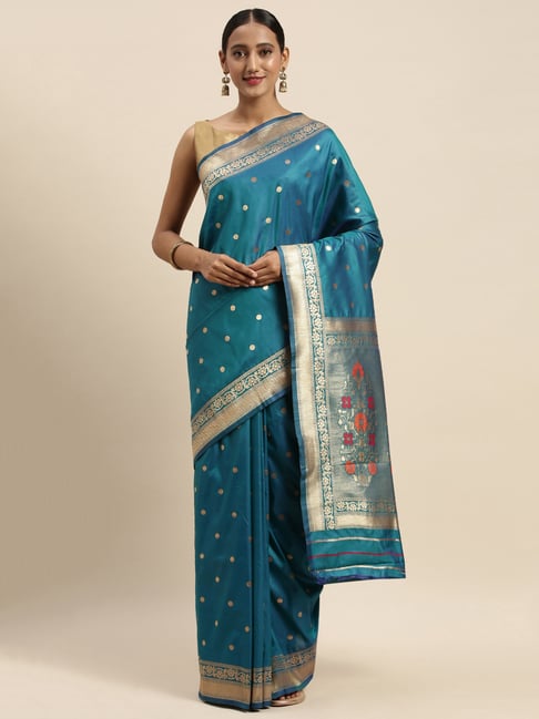 Sharaa Ethnics Green Kanjeevaram Saree With Blouse Price in India