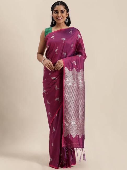 Sharaa Ethnics Purple Kanjeevaram Saree With Blouse Price in India