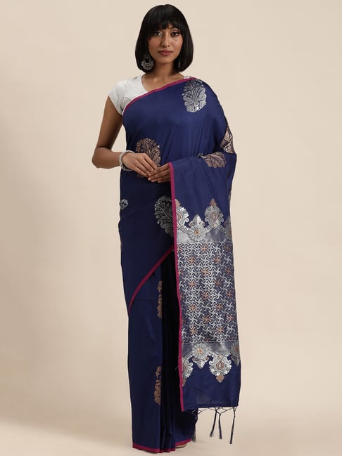 Sharaa Ethnics Blue Kanjeevaram Saree With Blouse Price in India