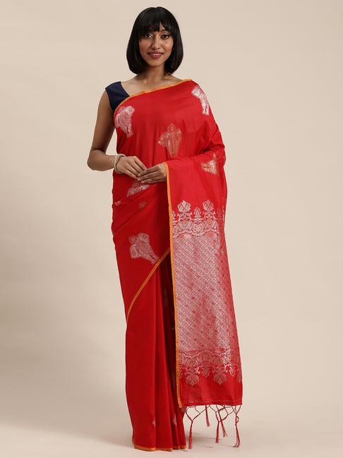 Sharaa Ethnics Red Kanjeevaram Saree With Blouse Price in India