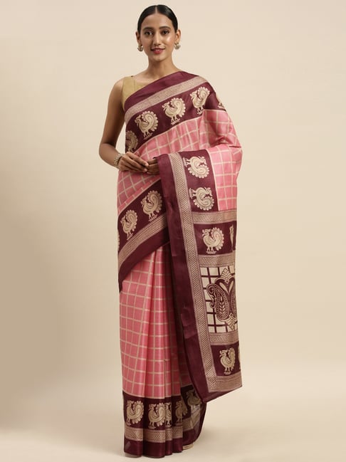 Sharaa Ethnics Pink Bhagalpuri Saree With Blouse Price in India