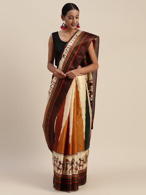 Sharaa Ethnics Brown Bhagalpuri Saree With Blouse Price in India