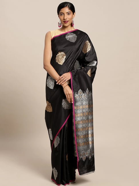 Sharaa Ethnics Black Kanjeevaram Saree With Blouse Price in India