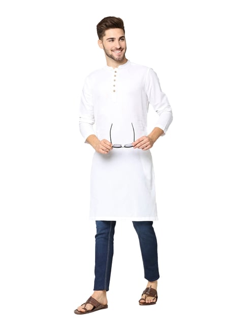 Bewakoof White Cotton Regular Fit Kurta 