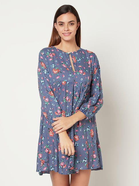 Da Intimo Blue Floral Print Night Dress-picture-28