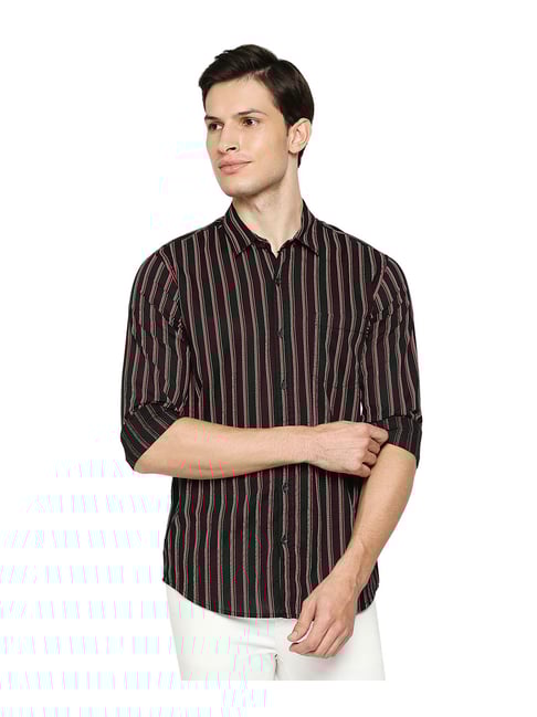 Striped Shirt Mufti Red Shirt Mufti Slim Fit Striped Band Collar