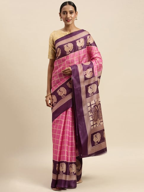 Sharaa Ethnics Pink Bhagalpuri Saree With Blouse Price in India