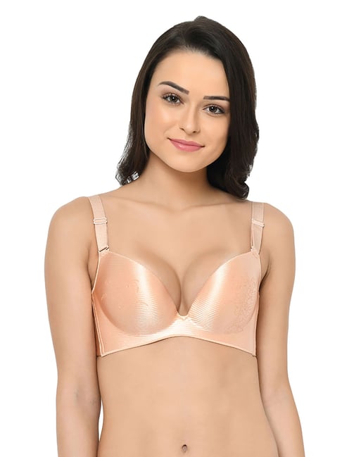 PARKHA Beige Non Wired Padded Plunge Bra Price in India