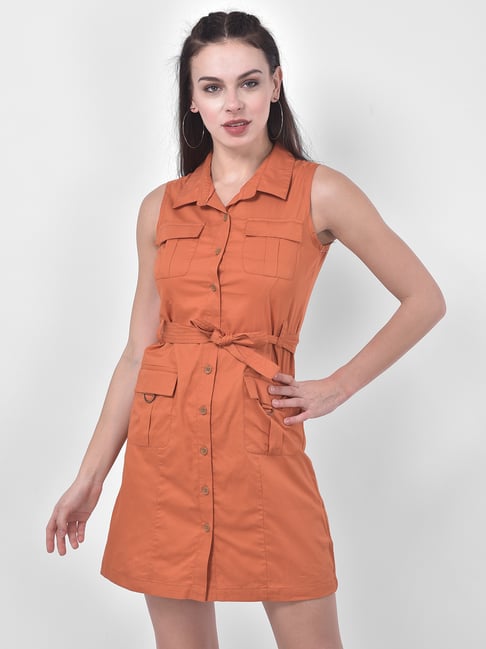 Latin Quarters Brown Cotton Shirt Dress Price in India