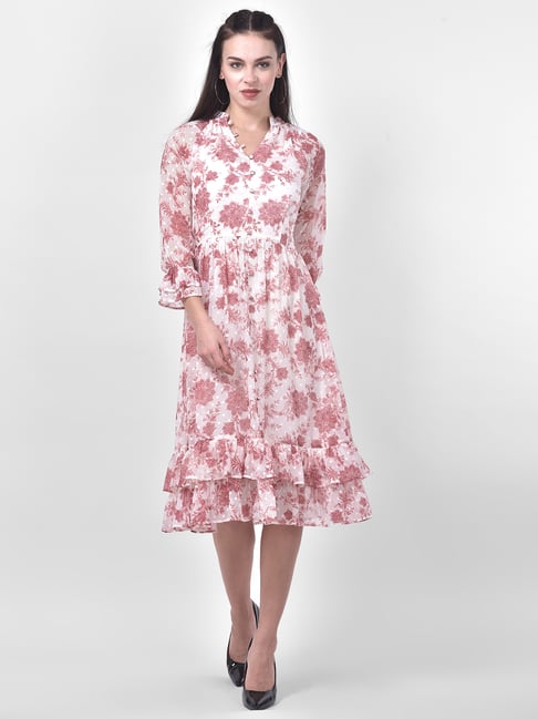 Latin Quarters White & Maroon Floral Print Dress Price in India