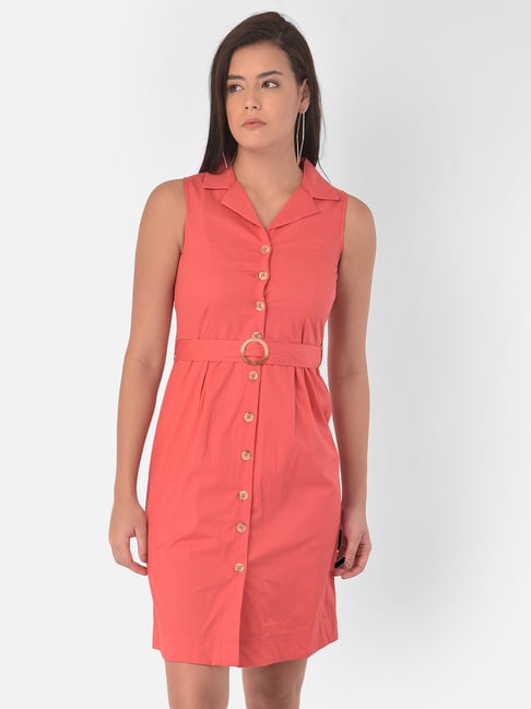 Latin Quarters Orange Cotton Shirt Dress Price in India