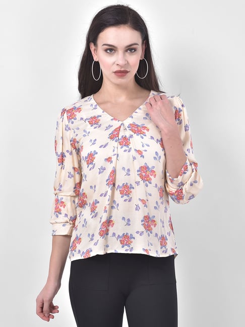 Latin Quarters Beige Floral Print Top