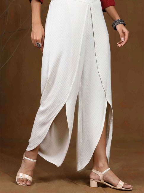 Buy JUNIPER White Self Design Cotton Dobby Women's Flared Palazzo Pants